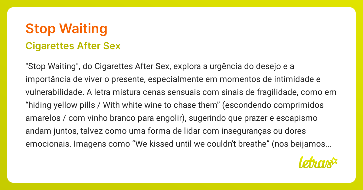 Significado da música STOP WAITING (Cigarettes After Sex)
