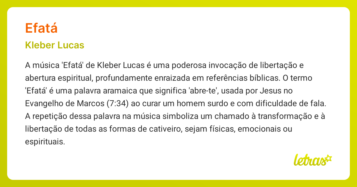Significado da música EFATÁ (Kleber Lucas) - LETRAS.MUS.BR