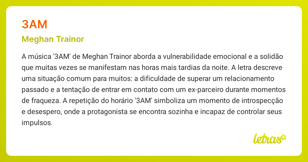 Significado da música 3AM (Meghan Trainor) - LETRAS.MUS.BR