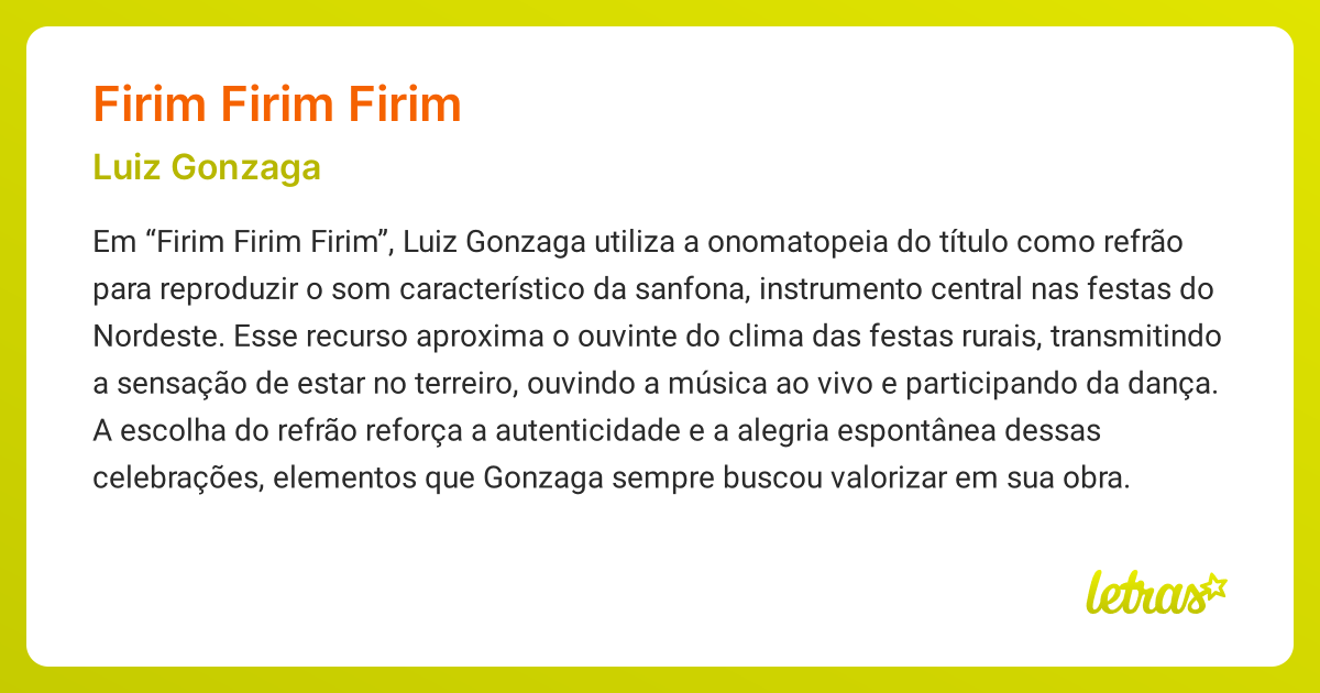 Significado da música FIRIM FIRIM FIRIM (Luiz Gonzaga) - LETRAS.MUS.BR