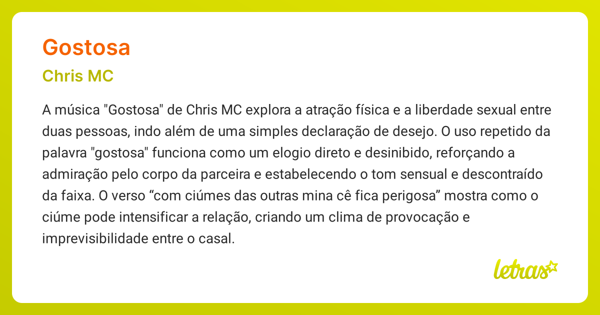 Significado da música GOSTOSA (Chris MC) - LETRAS.MUS.BR