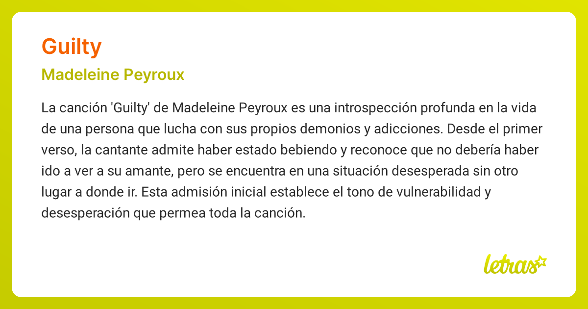 Significado de la canción GUILTY (Madeleine Peyroux) - LETRAS.COM