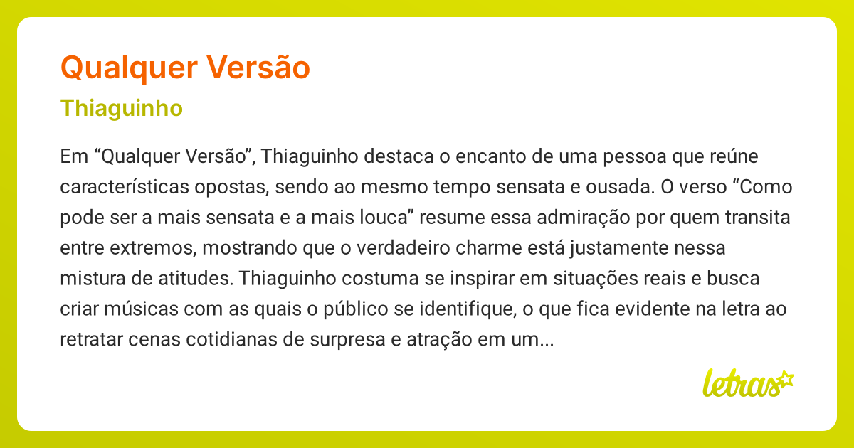 Significado da música QUALQUER VERSÃO (Thiaguinho) - LETRAS.MUS.BR