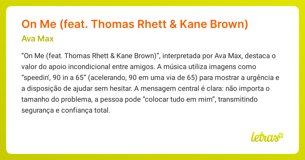 Significado da música On Me (feat. Thomas Rhett & Kane Brown) (Ava Max ...