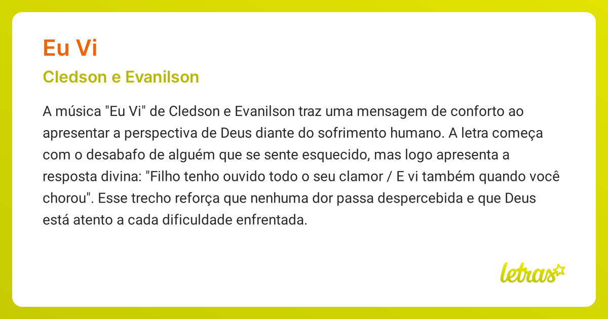 Significado da música EU VI (Cledson e Evanilson) - LETRAS.MUS.BR