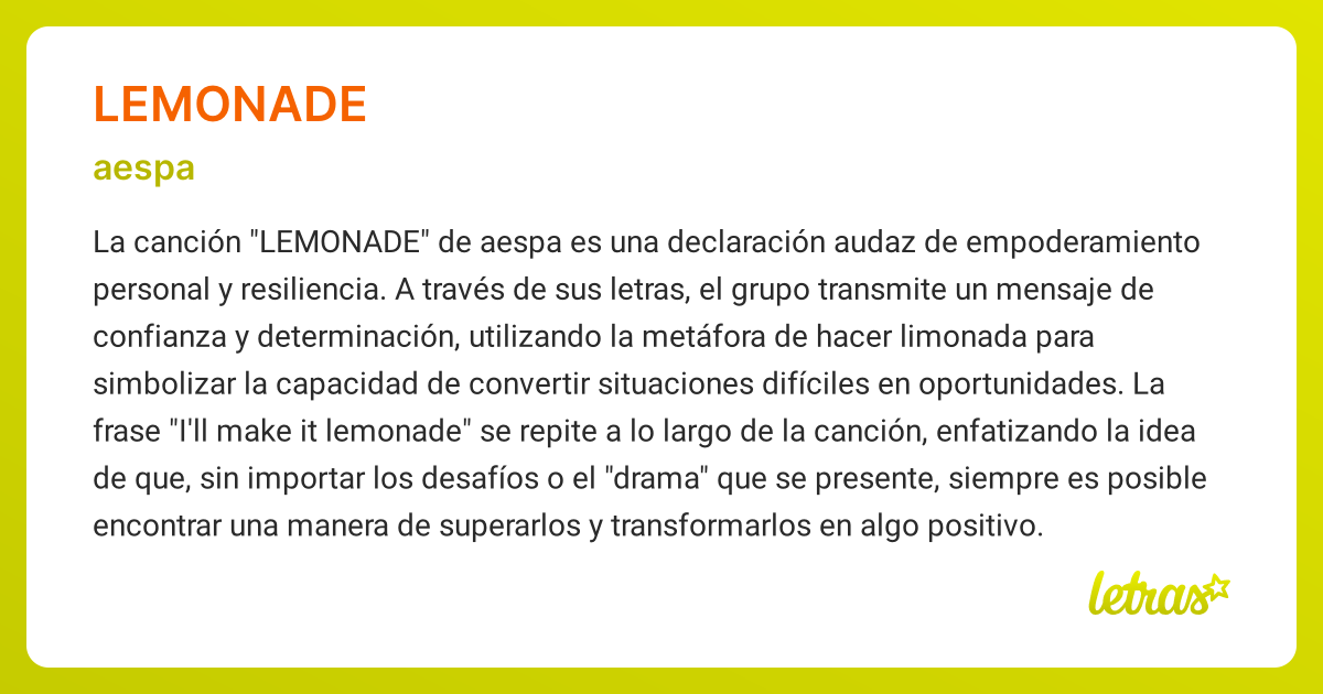 Significado de la canción LEMONADE (aespa) - LETRAS.COM