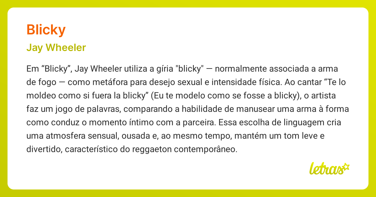Significado da música BLICKY (Jay Wheeler) - LETRAS.MUS.BR