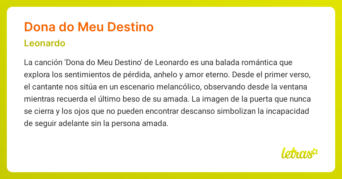 Significado de la canción DONA DO MEU DESTINO (Leonardo) - LETRAS.COM
