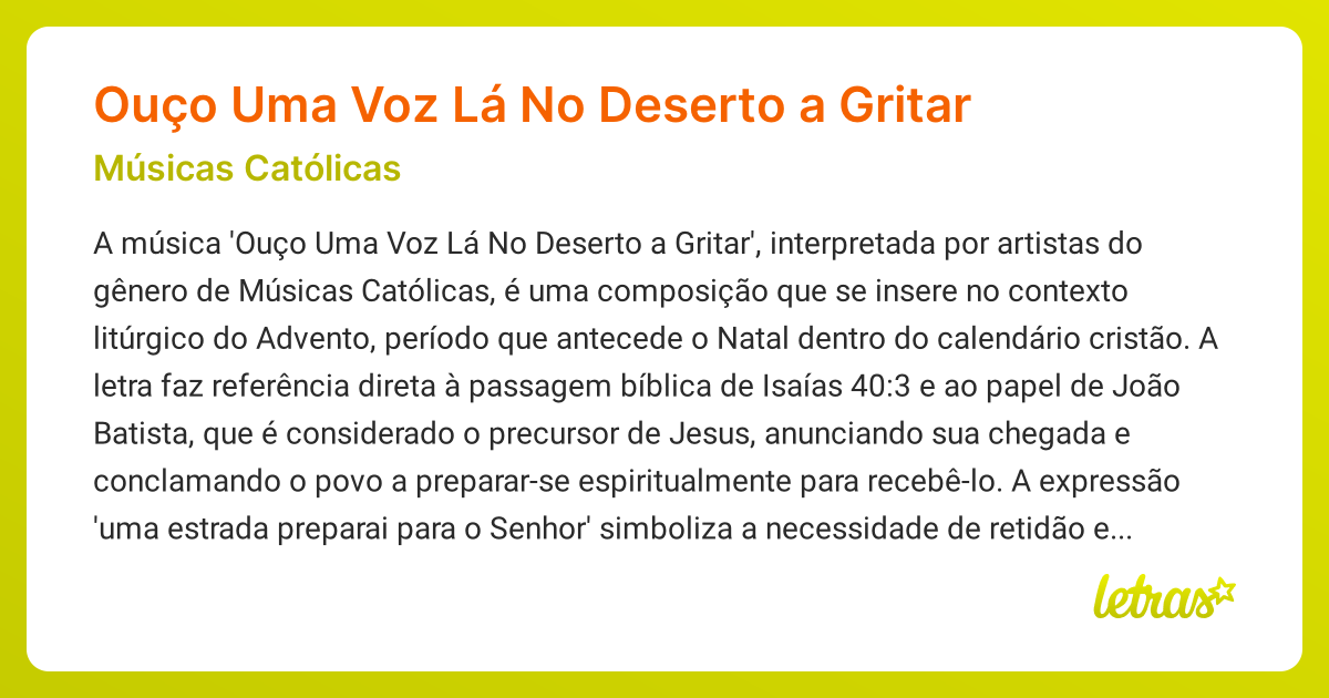 Significado da música Ouço Uma Voz Lá No Deserto a Gritar (Músicas ...