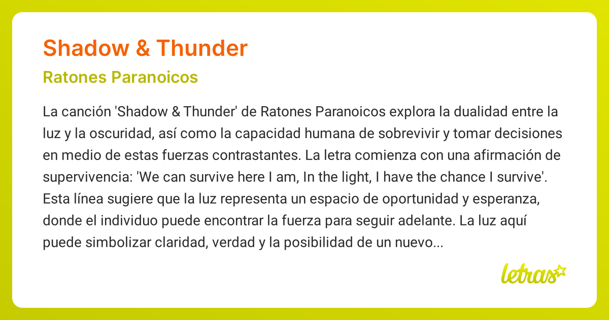 Significado de la canción SHADOW & THUNDER (Ratones Paranoicos ...