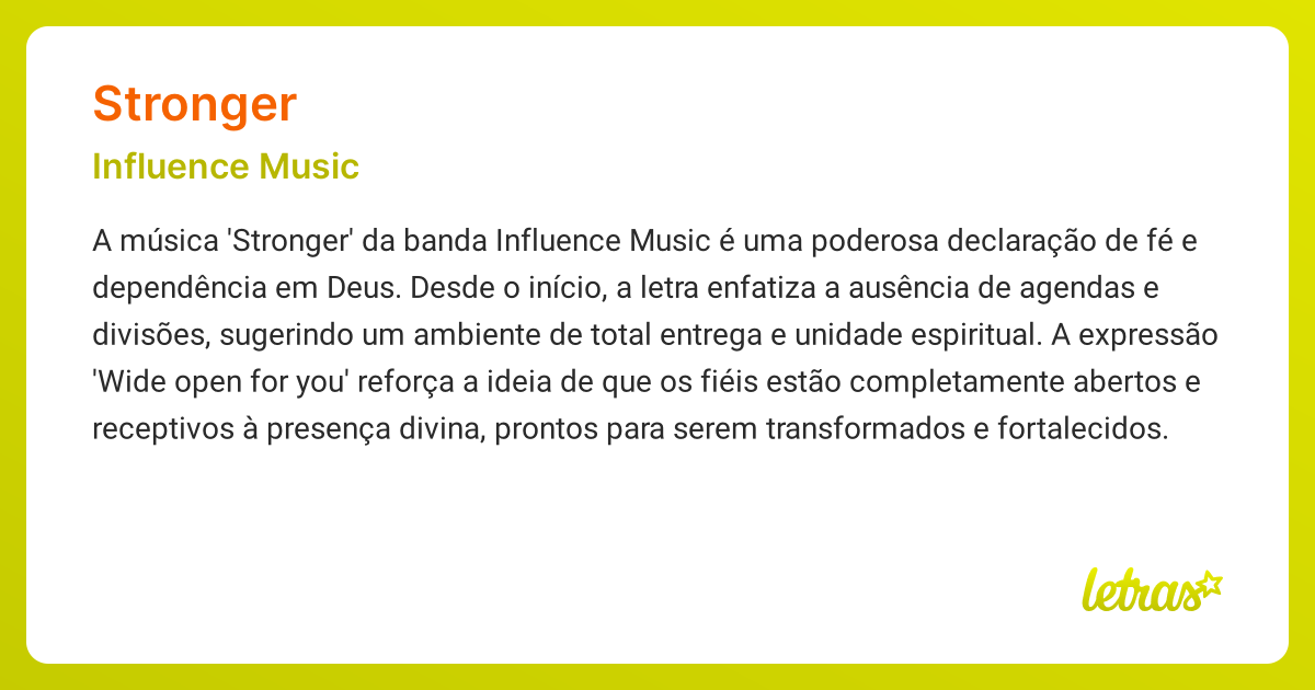 Significado da música STRONGER (Influence Music) - LETRAS.MUS.BR