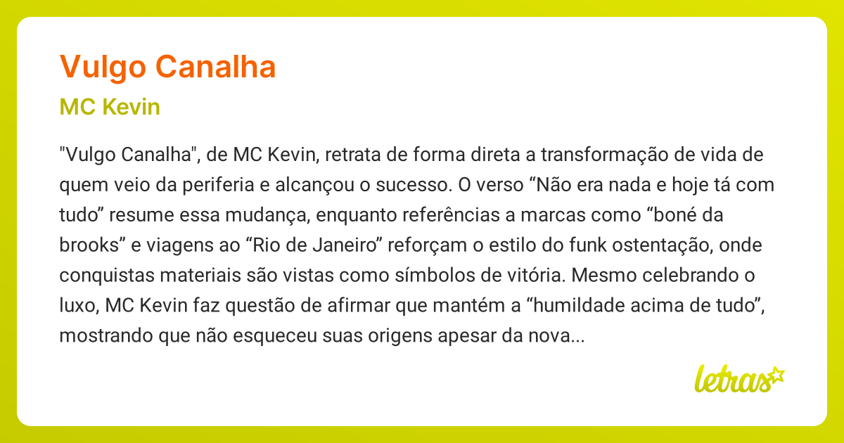 Significado da música VULGO CANALHA (MC Kevin) - LETRAS.MUS.BR