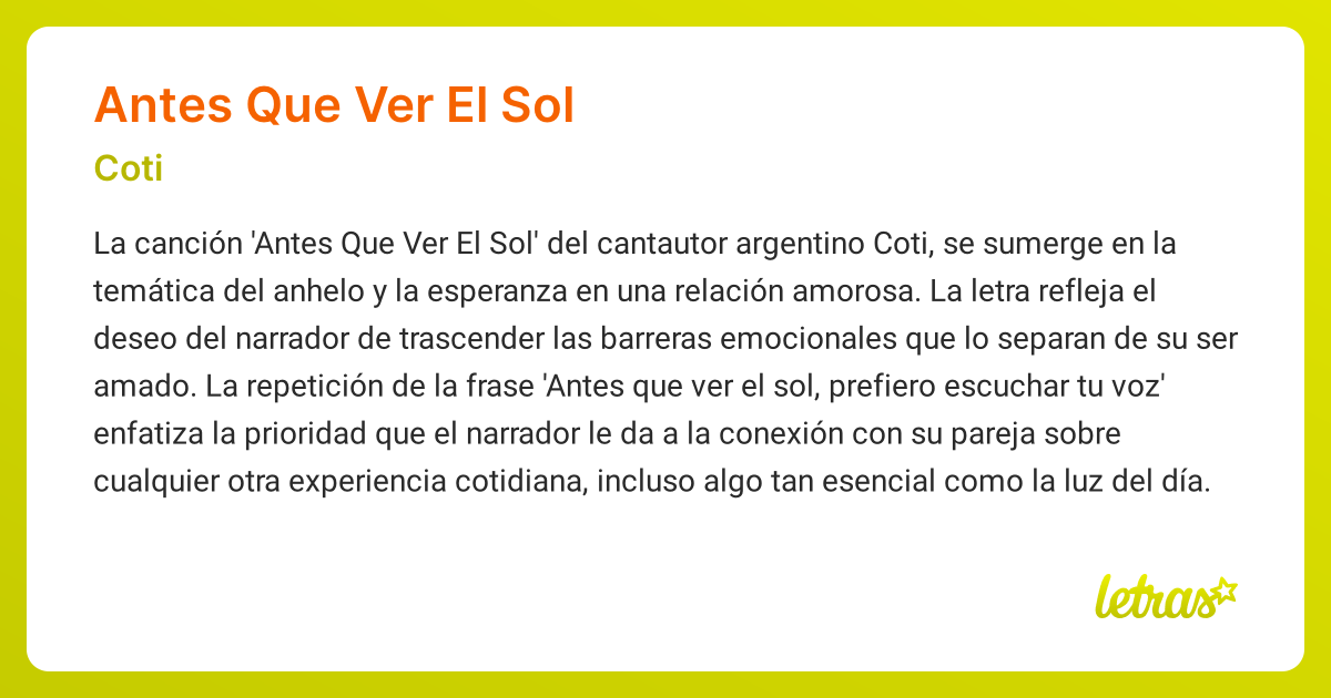 Significado de la canción ANTES QUE VER EL SOL (Coti) - LETRAS.COM