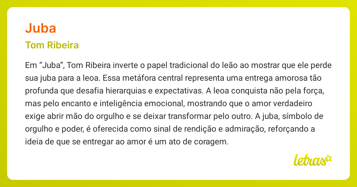Significado da música JUBA (Tom Ribeira) - LETRAS.MUS.BR