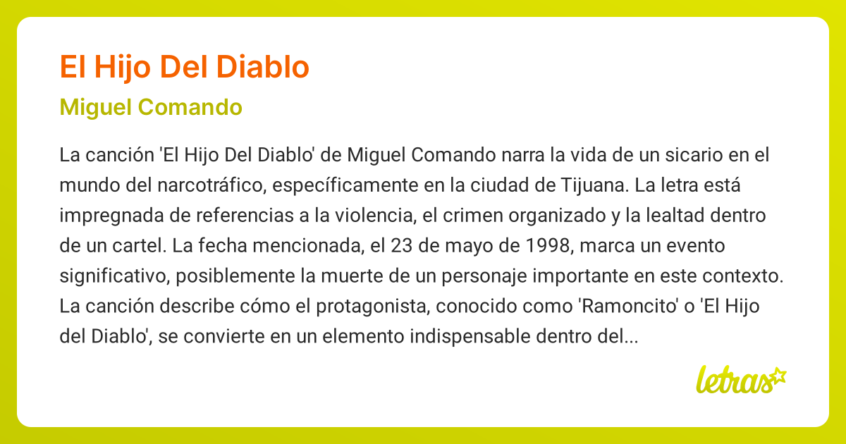 Significado de la canción EL HIJO DEL DIABLO (Miguel Comando) - LETRAS.COM