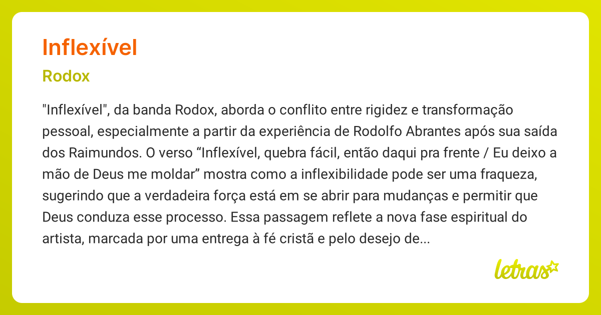 Significado da música INFLEXÍVEL (Rodox) - LETRAS.MUS.BR
