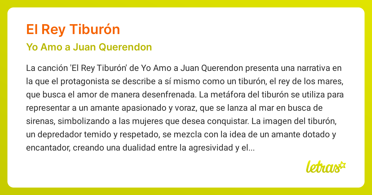 Significado de la canción EL REY TIBURÓN (Yo Amo a Juan Querendon ...