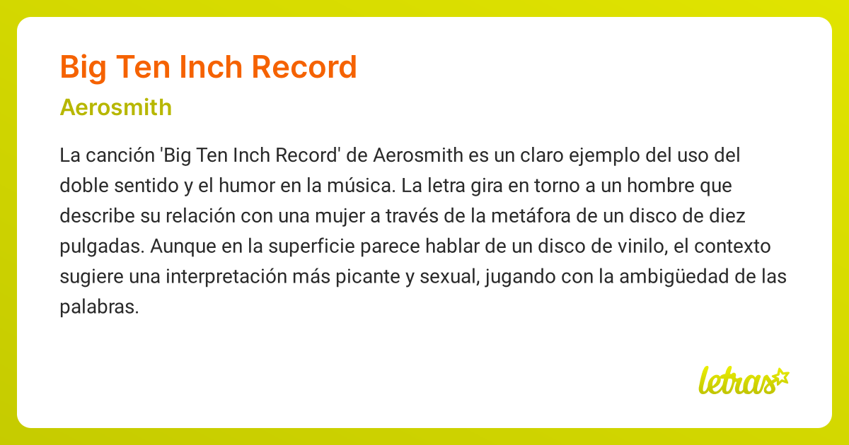 Significado de la canción BIG TEN INCH RECORD (Aerosmith) - LETRAS.COM