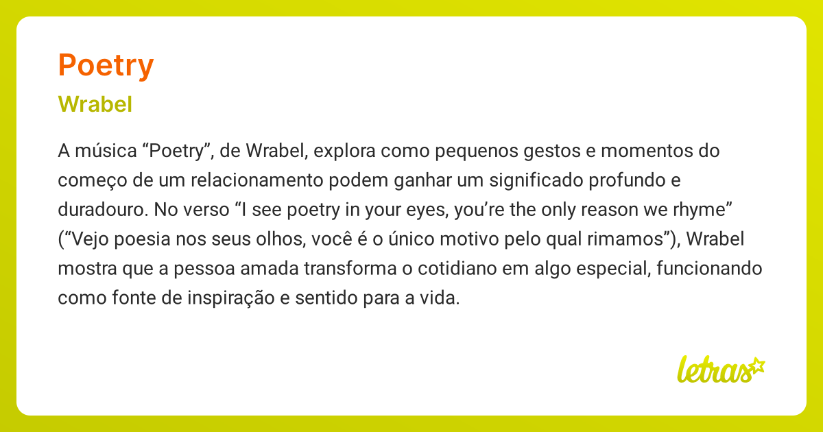 Significado da música POETRY (Wrabel) - LETRAS.MUS.BR