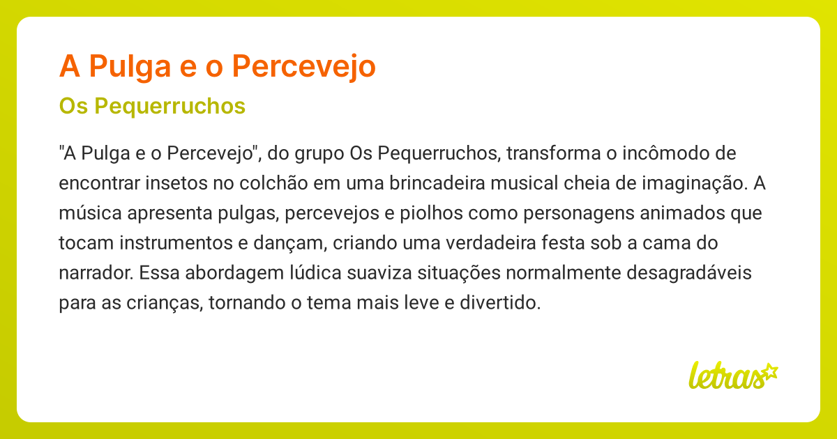 Significado da música A PULGA E O PERCEVEJO (Os Pequerruchos) - LETRAS ...