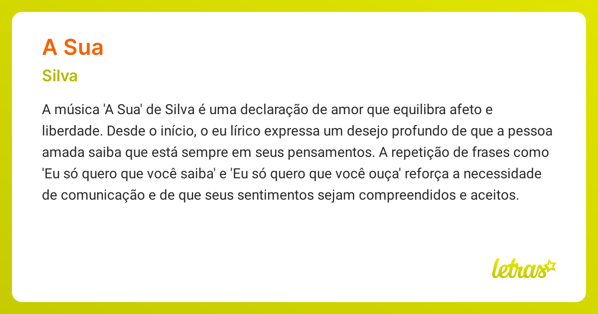 Significado da música A SUA (Silva) - LETRAS.MUS.BR