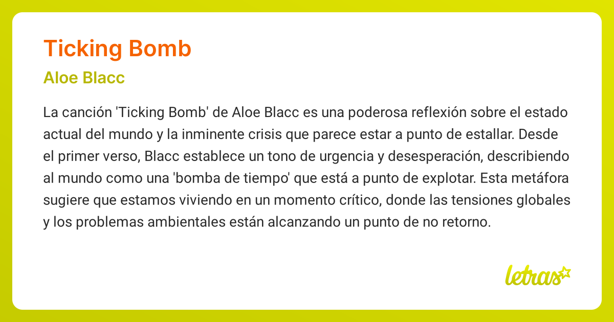 Significado de la cancin TICKING BOMB (Aloe Blacc) - LETRAS.COM