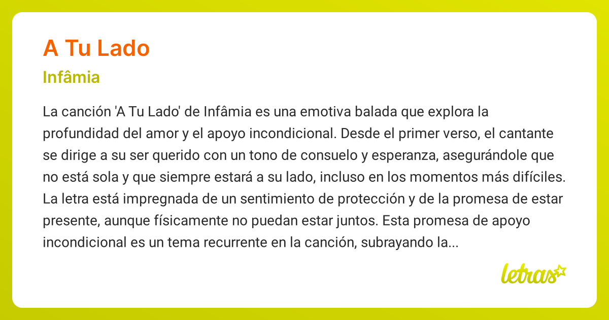 Significado de la canción A TU LADO (Infâmia) - LETRAS.COM