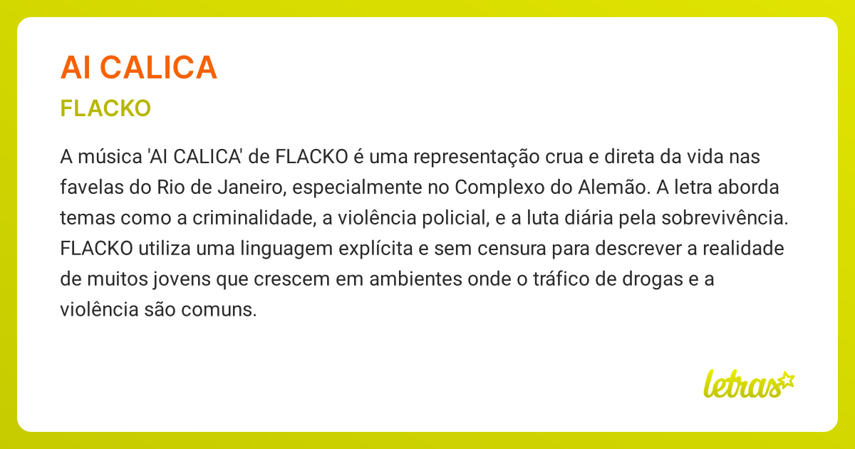 Significado da música AI CALICA (FLACKO) - LETRAS.MUS.BR