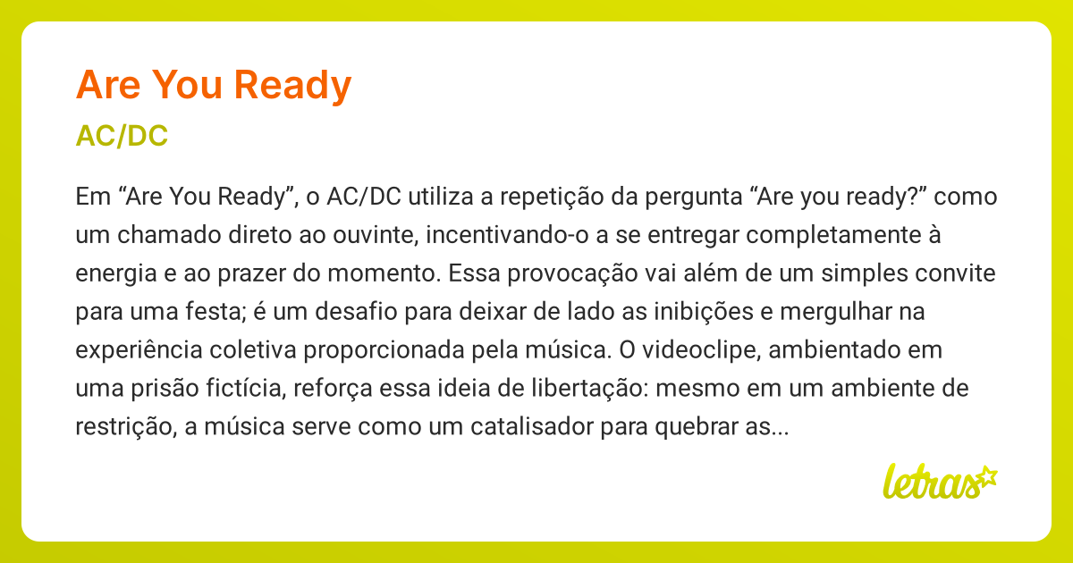 Significado da música ARE YOU READY (AC/DC) - LETRAS.MUS.BR