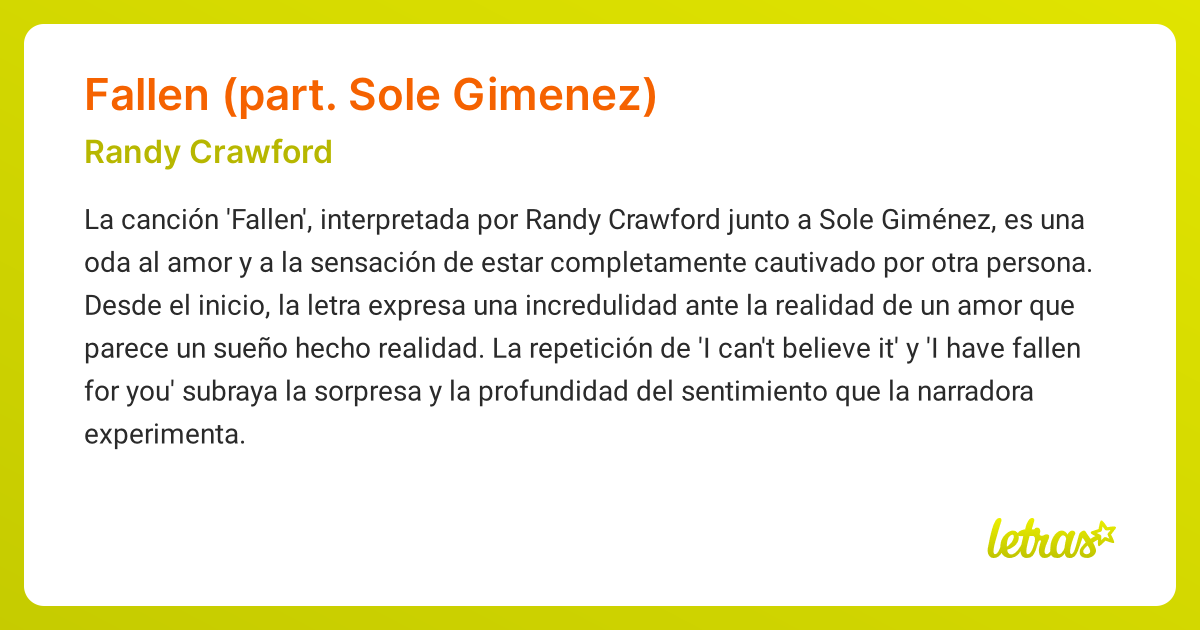 Significado de la canción FALLEN (PART. SOLE GIMENEZ) (Randy Crawford ...