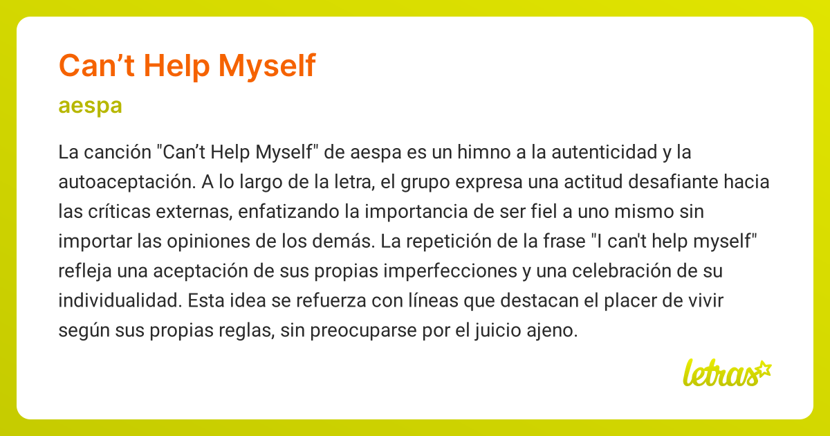 Significado de la canción CAN’T HELP MYSELF (aespa) - LETRAS.COM