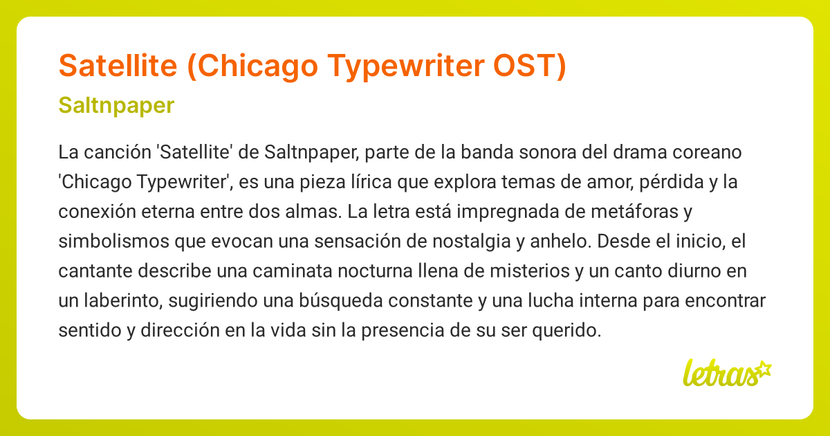 Significado de la canción Satellite (Chicago Typewriter OST