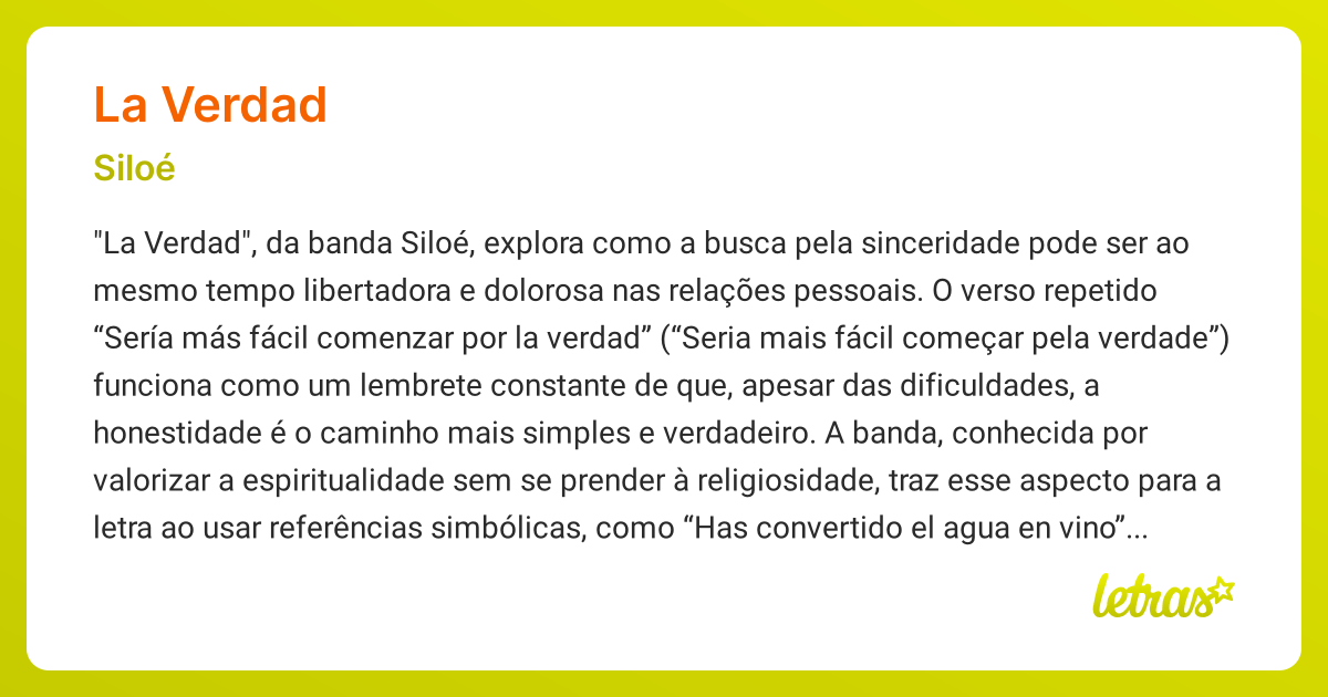 Significado da música LA VERDAD (Siloé) - LETRAS.MUS.BR