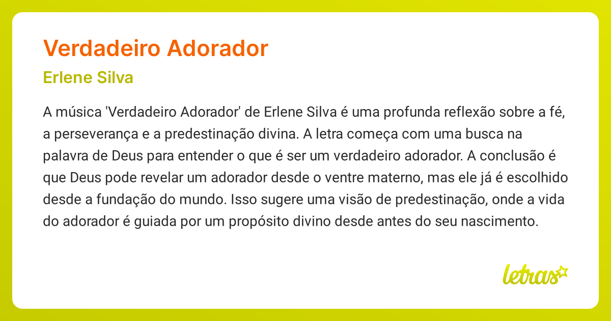 Significado da música VERDADEIRO ADORADOR (Erlene Silva) - LETRAS.MUS.BR