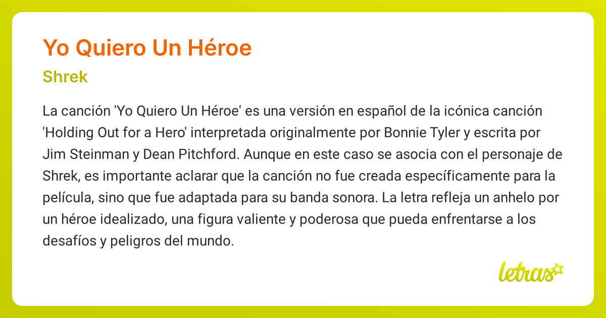 Significado de la canción YO QUIERO UN HÉROE (Shrek) - LETRAS.COM