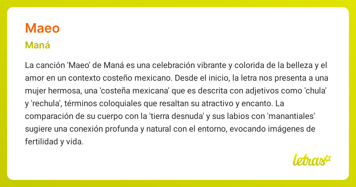 Significado de la canción MAEO (Maná) - LETRAS.COM