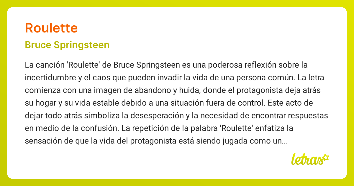 Significado de la canción ROULETTE (Bruce Springsteen) - LETRAS.COM