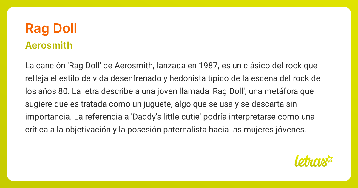 Significado de la canción RAG DOLL (Aerosmith)