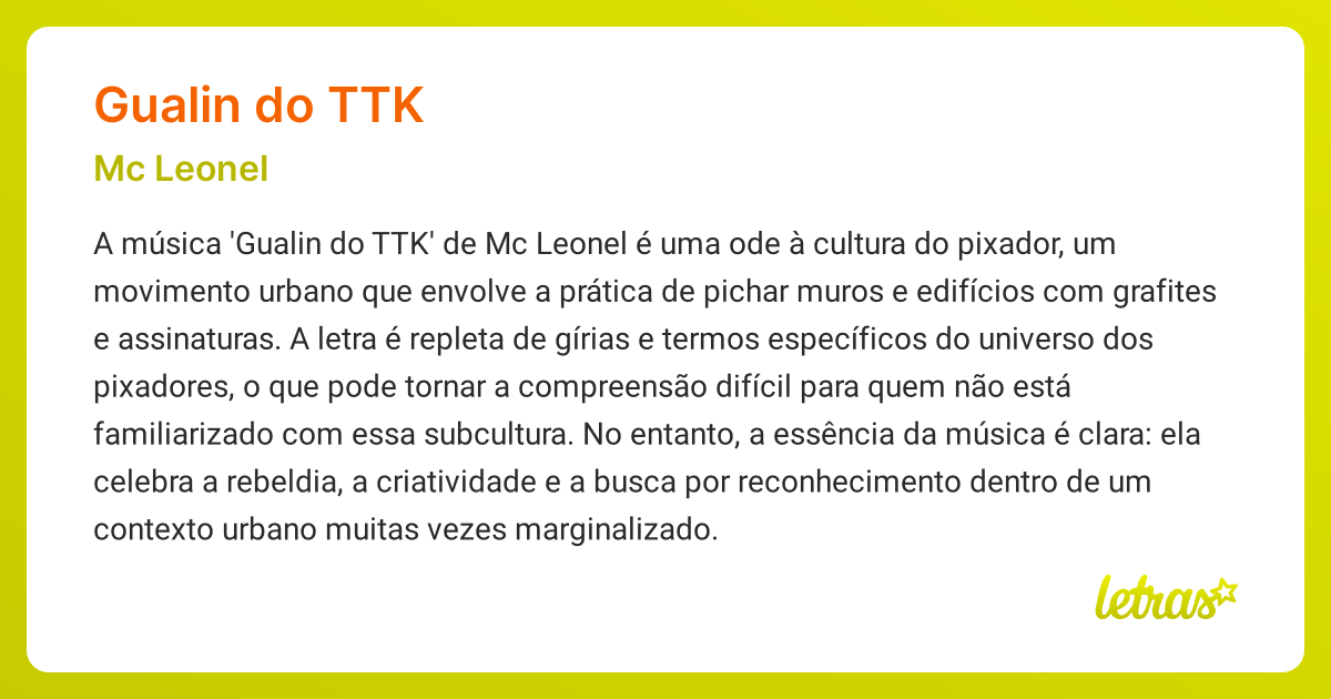 Significado da música GUALIN DO TTK (Mc Leonel) - LETRAS.MUS.BR