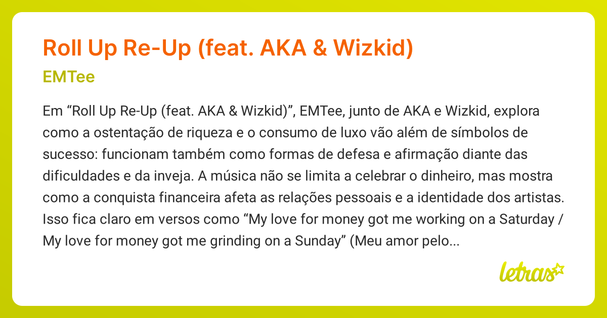 Significado da música Roll Up Re-Up (feat. AKA & Wizkid) (EMTee ...
