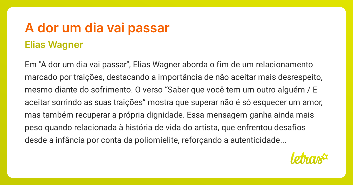 Significado da música A DOR UM DIA VAI PASSAR (Elias Wagner) - LETRAS ...