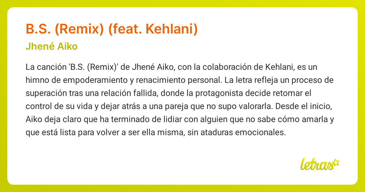 Significado de la canción B.S. (REMIX) (FEAT. KEHLANI) (Jhené Aiko ...