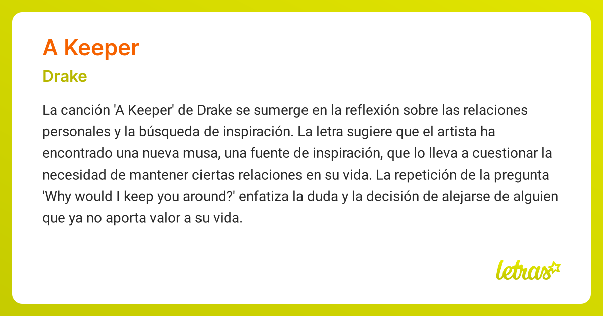 Significado de la canción A KEEPER (Drake)