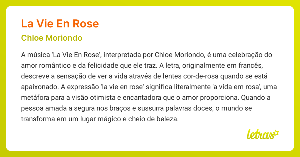 Significado da música LA VIE EN ROSE (Chloe Moriondo) LETRAS.MUS.BR