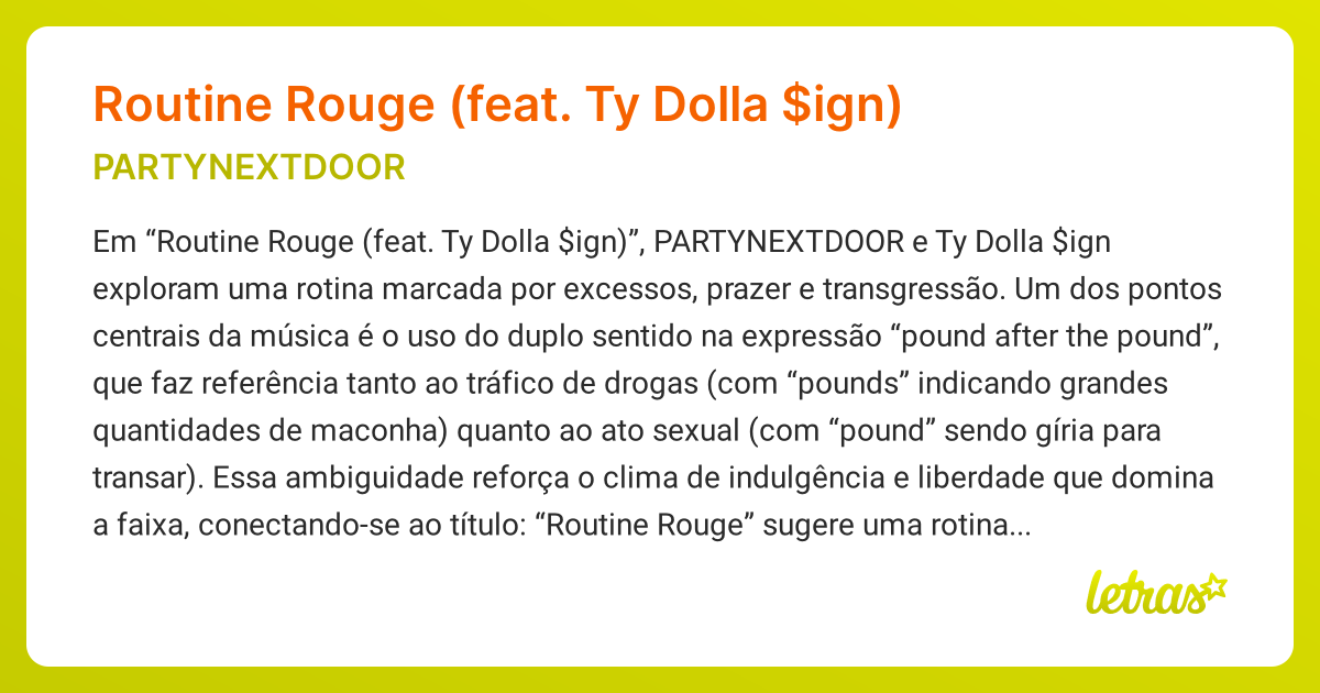 Significado da música Routine Rouge (feat. Ty Dolla $ign ...