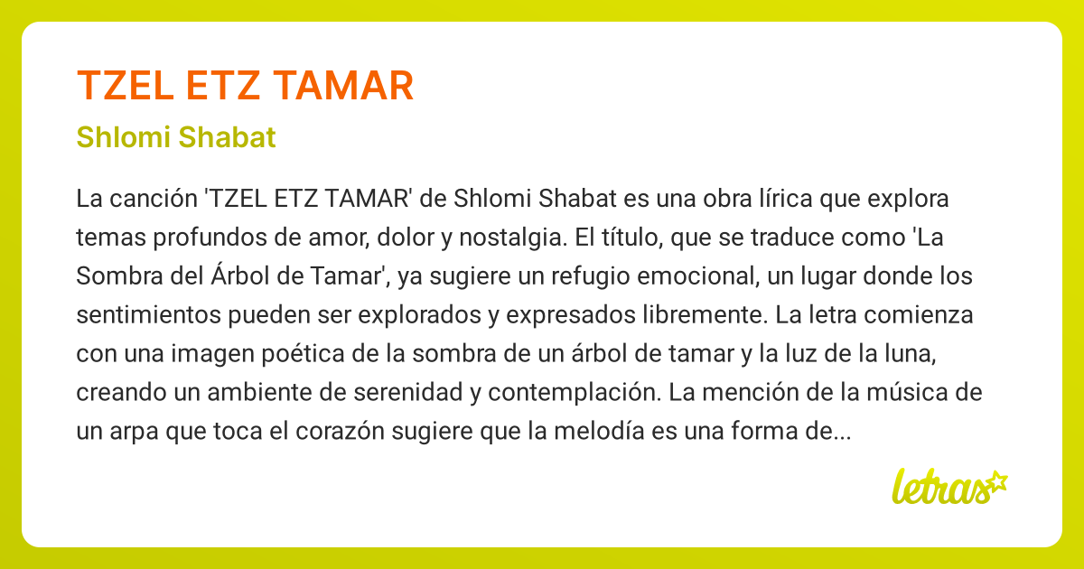 Significado de la canción TZEL ETZ TAMAR (Shlomi Shabat) - LETRAS.COM