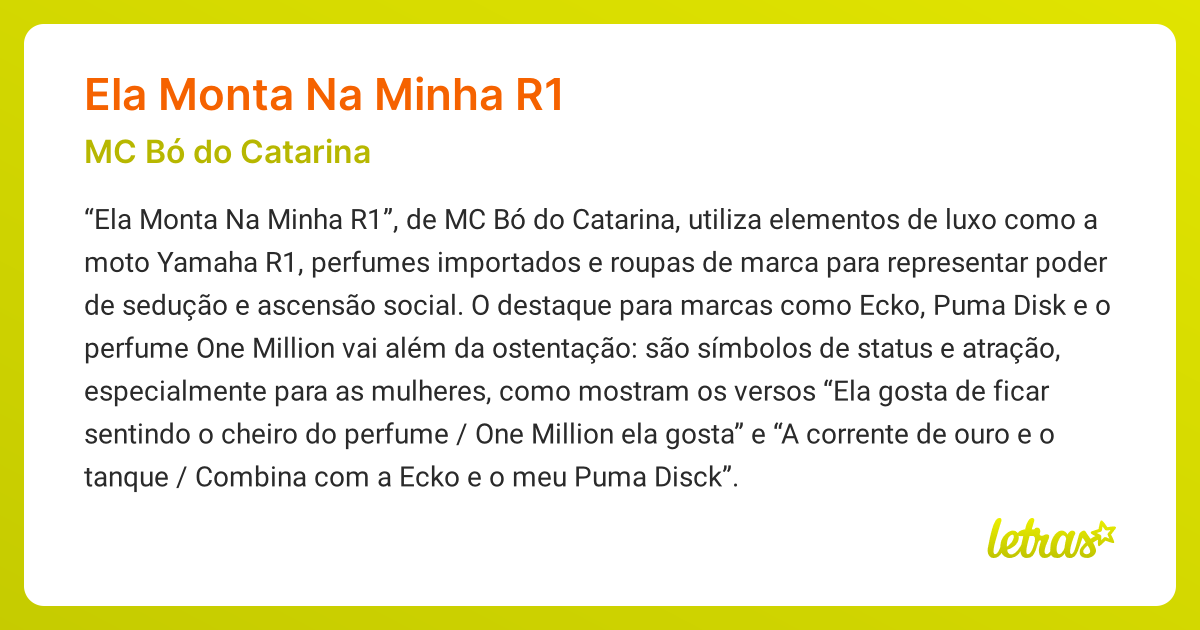 Significado da música ELA MONTA NA MINHA R1 (MC Bó do Catarina ...