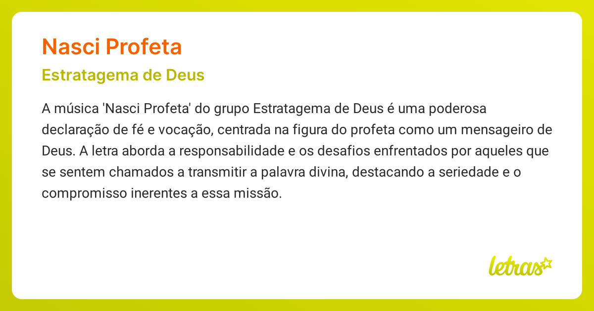 Significado da música NASCI PROFETA (Estratagema de Deus) - LETRAS.MUS.BR