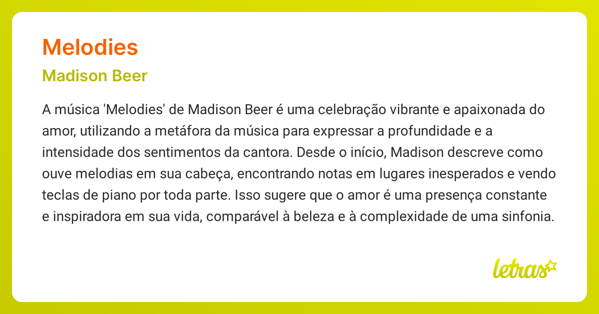 Significado da música MELODIES (Madison Beer) - LETRAS.MUS.BR