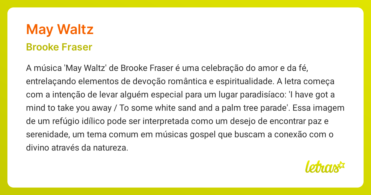 MAY WALTZ (SIGNIFICADO) - Brooke Fraser
